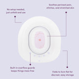 A Vital Bits Sitz Bath with text highlighting features on a purple background